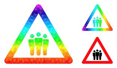 Vektör Lowpoly İnsanları Spektrum Gradyanlı Simgeyi Uyarıyor