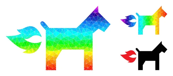 Vektor-Polygonales Feuerstrahl-Hundesymbol mit spektralem Farbverlauf — Stockvektor