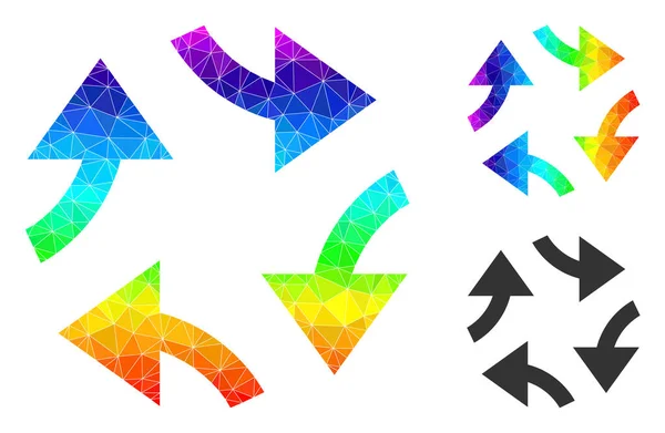 Icône vectorielle Lowpoly Swirl Arrows avec dégradé coloré spectral — Image vectorielle