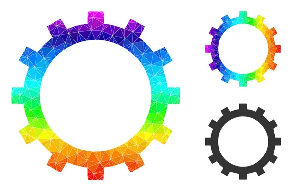 Icono de engranaje poligonal vectorial con gradiente de espectro — Vector de stock