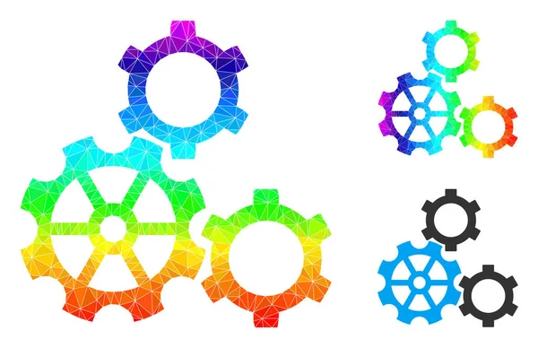 Icono de engranajes llenos de triángulo vectorial con degradado de color espectral — Vector de stock