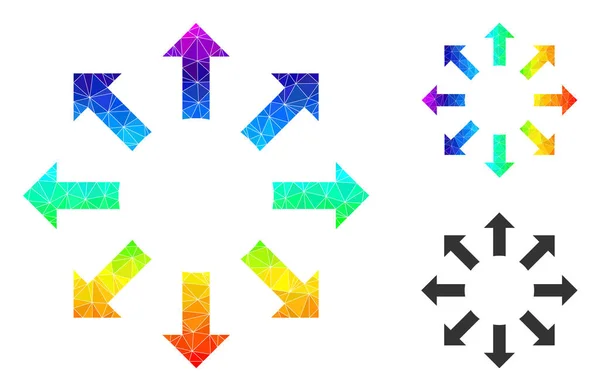 Vector Lowpoly Expand Arrows Icono con gradiente de arco iris — Archivo Imágenes Vectoriales