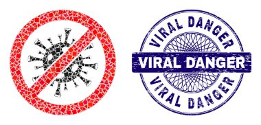 Çizilmiş Viral Tehlike Rozeti ve Geometrik Grip Durdurma Mozaiği