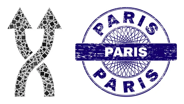 Emblema de Paris texturizado e setas geométricas Shuffle Up Mosaic — Vetor de Stock