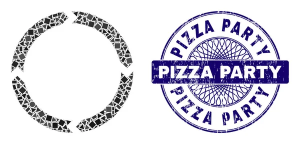 Texturerad Pizza Party Seal och geometrisk rotation Mosaik — Stock vektor