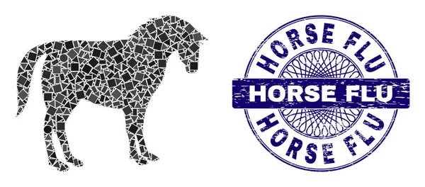 Sello de gripe de caballo de angustia y mosaico de caballo geométrico — Archivo Imágenes Vectoriales