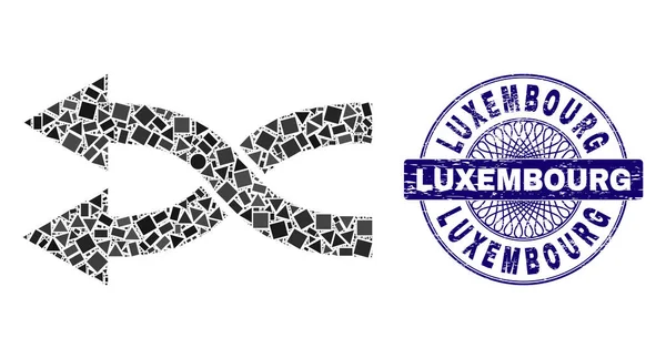 Texturiertes luxemburgisches Stempelsiegel und geometrische Durcheinander-Pfeile links Mosaik — Stockvektor