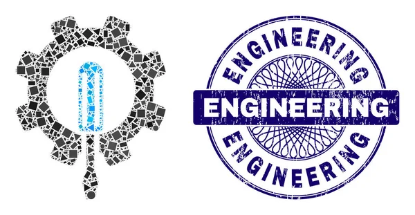 Grunge Engineering Seal and Geometrické inženýrství Mosaic — Stockový vektor