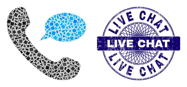 Textured Live Chat Badge and Geometric Phone Message Mosaic — Stock Vector