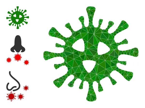 Vector Lowpoly Covid-19 Virus Icon und Bonus Icons — Stockvektor