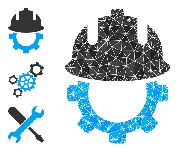 Icono del casco de desarrollo lleno de triángulo vectorial con iconos similares — Vector de stock