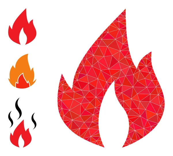 Vector Lowpoly Fire Flame Icon mit anderen Symbolen — Stockvektor
