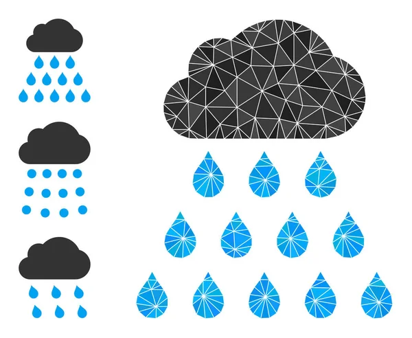 Icono de nube de lluvia poligonal vectorial e iconos de bonificación — Vector de stock