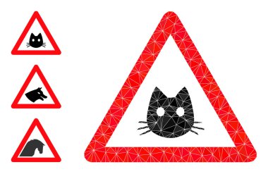 Vektör Lowpoly Kedi Uyarı Simgesi ve Bonus Simgeleri