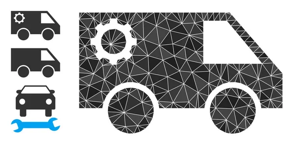 Icono de coche de servicio poligonal vectorial con iconos similares — Vector de stock