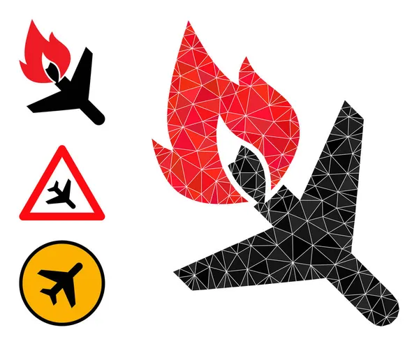 Vector Polygonal Fired Airplane Icon und andere Symbole — Stockvektor