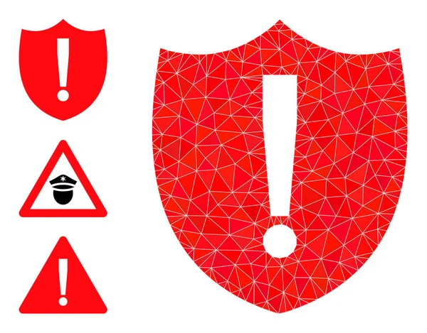 Vector Polygonal Shield Warning Icon and Other Icons — Stock Vector