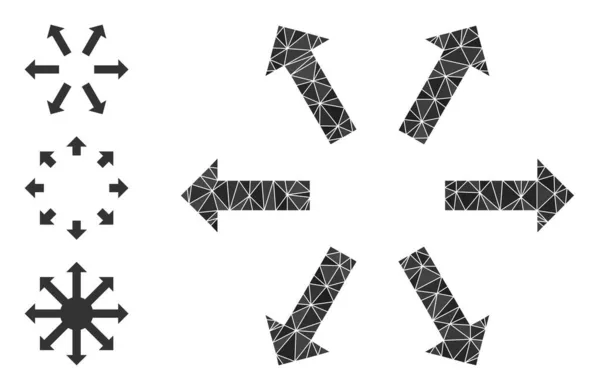 Icona con frecce radiali riempite con triangolo vettoriale e icone bonus — Vettoriale Stock