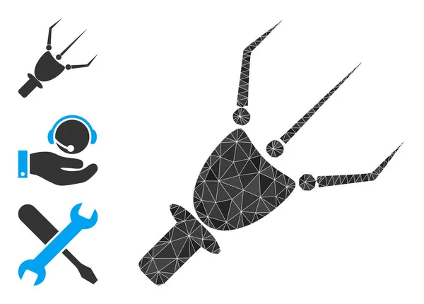 Icona del braccio nanobot poligonale vettoriale con altre icone — Vettoriale Stock