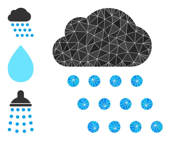 Icono de nube de lluvia poligonal vectorial con iconos similares — Vector de stock