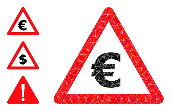 Ícone de aviso poligonal do Euro do vetor com ícones do bônus — Vetor de Stock