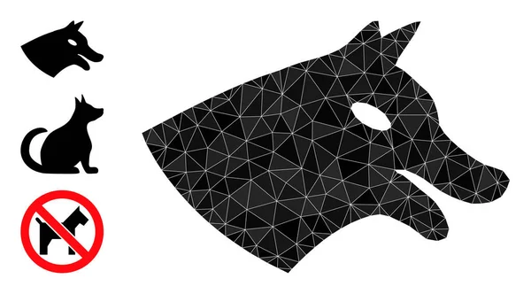 Icône vectorielle Lowpoly tête de chien avec d'autres icônes — Image vectorielle