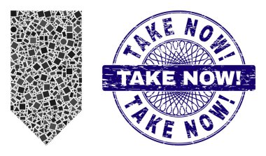 Rubber Take Now uyarısı. Pul ve Geometrik Yön Aşağı Mozaik