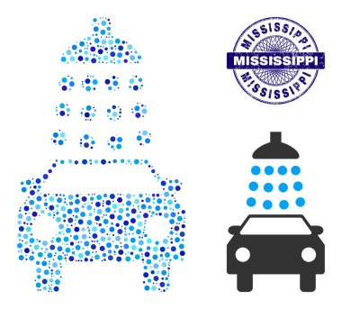 Grunge MISSISSIPPI Yuvarlak Guilloche Mühür Mührü ve Yuvarlak Noktalar Mozaik Simgesi