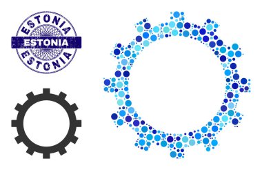 Dokulu ESTONIA Yuvarlak Guilloche Mühür ve Vites Bileşimi Yuvarlak Noktalar Simgesi