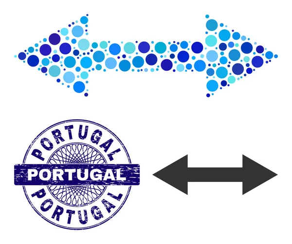 Distress PORTUGAL Round Guilloche Seal and Horizontal Flip Composition Icon of Round Dots — 스톡 벡터