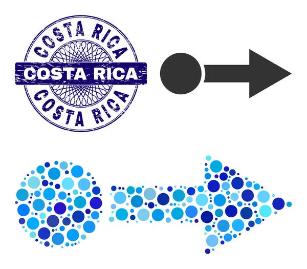 Détresse COSTA RICA Guilloche ronde Timbre et tirer à droite Mosaïque Icône de points ronds — Image vectorielle