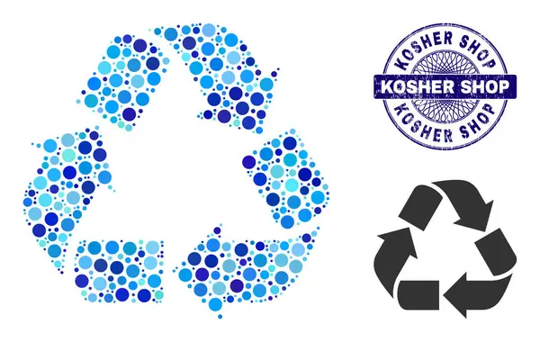 KOSHER SHOP Rundes Guilloché-Siegel und Recycling-Collage-Ikone mit runden Punkten — Stockvektor