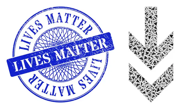 Scratched Lives Matter Badge and Triangle Arrow Down Mosaic — Archivo Imágenes Vectoriales