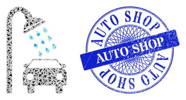 Lastik Oto Dükkanı Damgası ve Üçgen Araba Duş Mozaiği