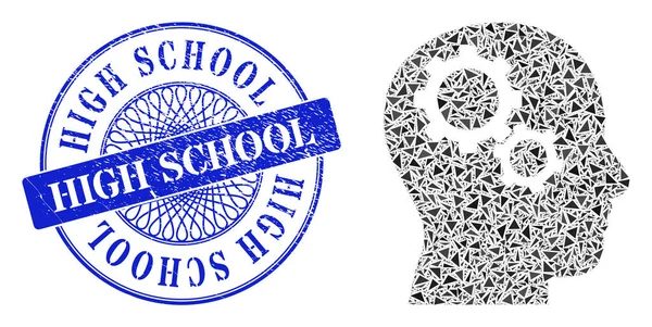 Gomma High School Seal e Triangolo cervello ingranaggi Mosaico — Vettoriale Stock