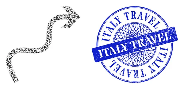 Scratched Italy Travel Badge and Triangle Curve Arrow Mosaic — Stock Vector