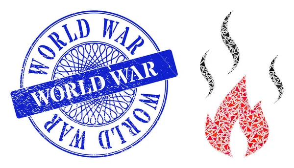 Zerkratzte Briefmarken aus dem Zweiten Weltkrieg und Feuerrauchmosaik aus dem Dreieck — Stockvektor