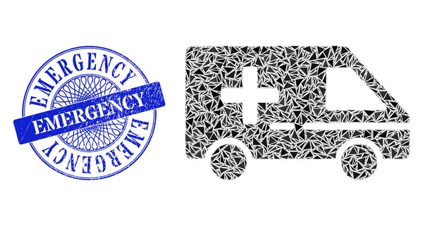 Selo de carimbo de emergência de angústia e triângulo Medical Emergency Car Mosaic —  Vetores de Stock