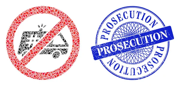 Scratched Prosecution Seal and Triangle Stop Jail Police Car Mosaic — Stock Vector