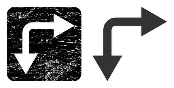 Grunge Bifurcation Arrow Right Down Subtracted Stamp — 图库矢量图片