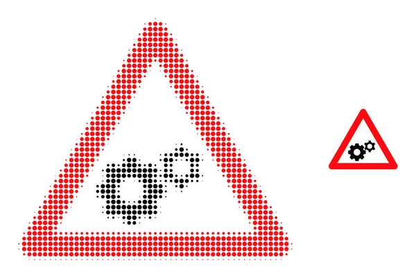 Icône d'avertissement d'engrenages à pointillés demi-ton — Image vectorielle