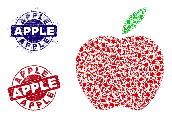 Apple Mozaika frakcji z Apple teksturowanych pieczęci — Wektor stockowy
