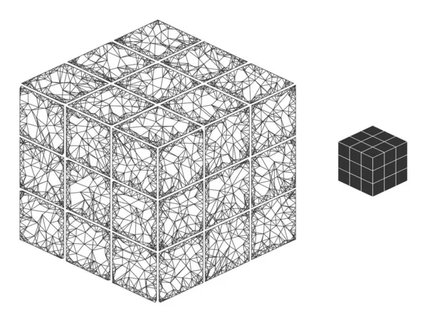 Schraffiertes Mesh 3X3X3 Cube Icon — Stockvektor
