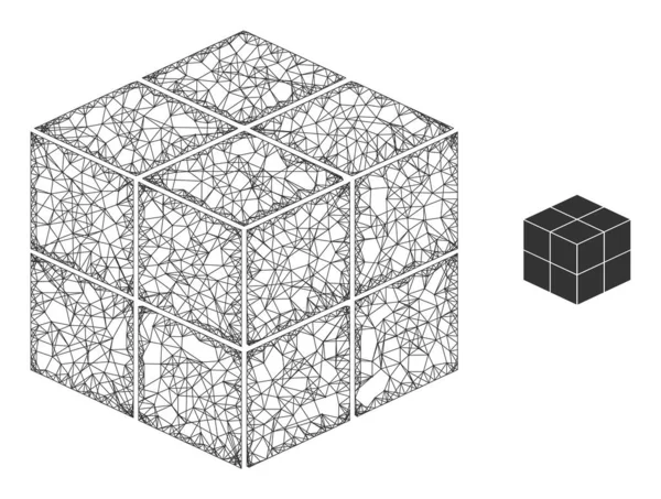 Net Mesh 3D Cube Icon — 스톡 벡터