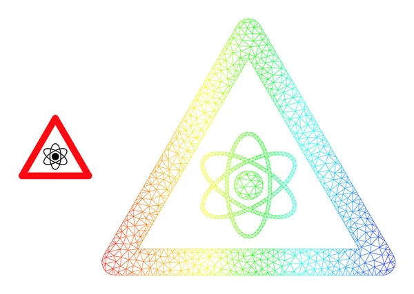 Icono de advertencia de átomo de gradiente de malla de arco iris — Vector de stock