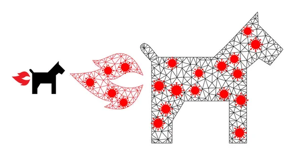 Polygonale Feuerspritzhund-Ikone mit Coronavirus-Elementen — Stockvektor