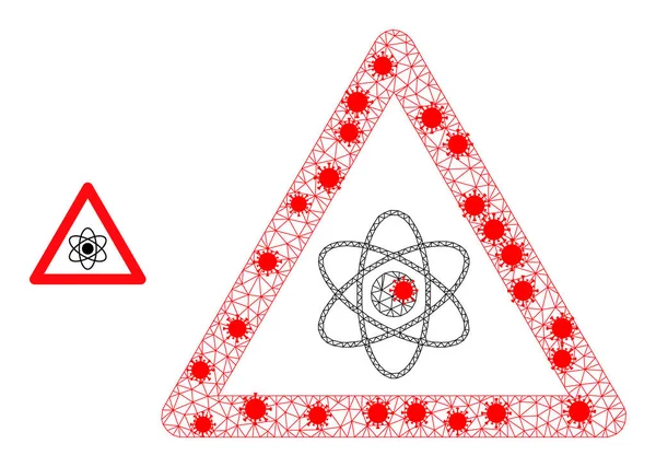 Icône d'avertissement atome réseau polygonal avec des éléments de virus — Image vectorielle