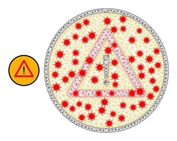 Pictogramme de signe d'avertissement de réseau polygonal avec des articles d'infection — Image vectorielle