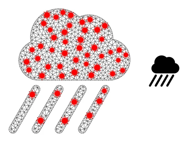 Icono de nube de lluvia de malla poligonal con nodos infecciosos — Vector de stock