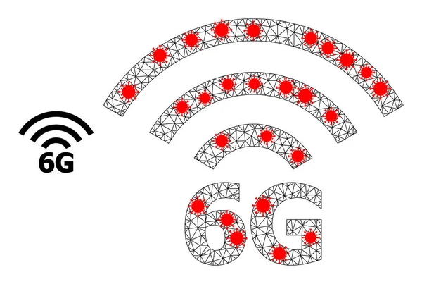 Pictogramme polygonal de source de radio du cadre 6G avec des éléments covid — Image vectorielle